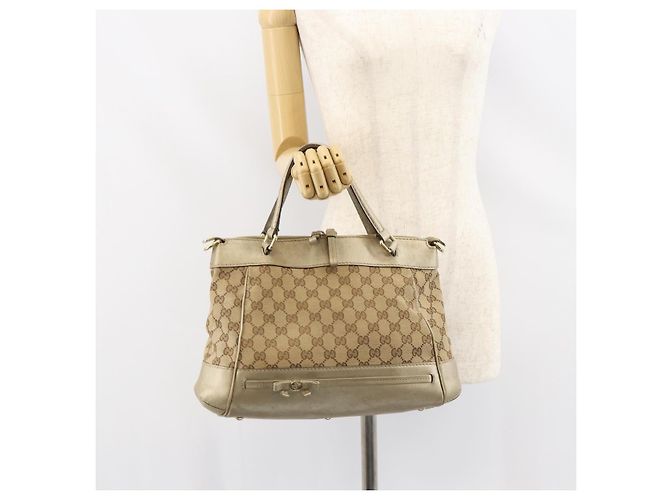 Borsa a mano GG Canvas Gucci Beige Oro 269894 Auth 160609 D'oro - vista 23