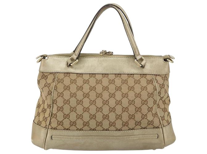 Borsa a mano GG Canvas Gucci Beige Oro 269894 Auth 160609 D'oro - vista 3