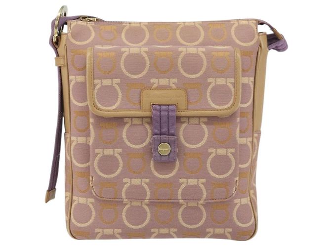 Borsa a Spalla Gancini Salvatore Ferragamo in Tela Viola Oro Auth 160696 - vista 2
