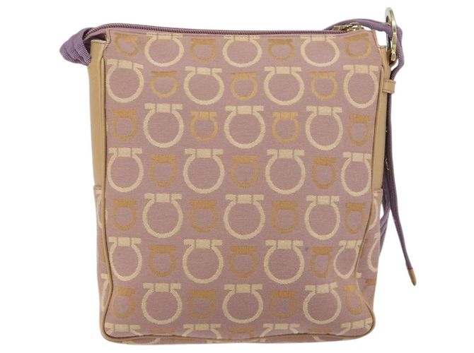 Borsa a Spalla Gancini Salvatore Ferragamo in Tela Viola Oro Auth 160696 - vista 3