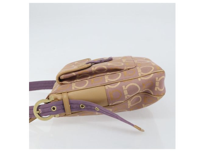 Borsa a Spalla Gancini Salvatore Ferragamo in Tela Viola Oro Auth 160696 - vista 5