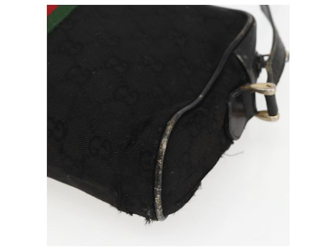 Borsa a Spalla Gucci GG Canvas Web Sherry Line Nero Oro Auth 158418 D'oro - vista 12