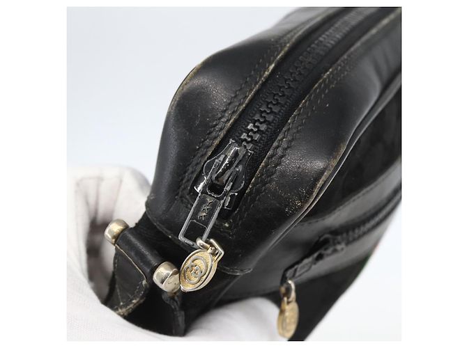 Borsa a Spalla Gucci GG Canvas Web Sherry Line Nero Oro Auth 158418 D'oro - vista 15