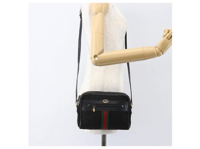 Borsa a Spalla Gucci GG Canvas Web Sherry Line Nero Oro Auth 158418 D'oro - vista 21