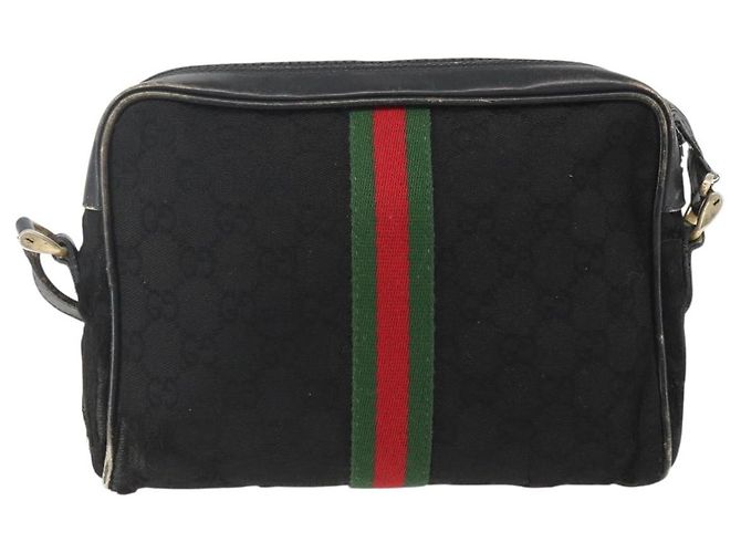 Borsa a Spalla Gucci GG Canvas Web Sherry Line Nero Oro Auth 158418 D'oro - vista 3
