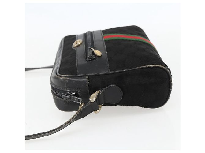 Borsa a Spalla Gucci GG Canvas Web Sherry Line Nero Oro Auth 158418 D'oro - vista 4
