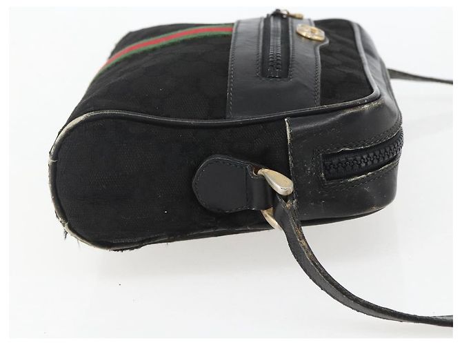 Borsa a Spalla Gucci GG Canvas Web Sherry Line Nero Oro Auth 158418 D'oro - vista 5