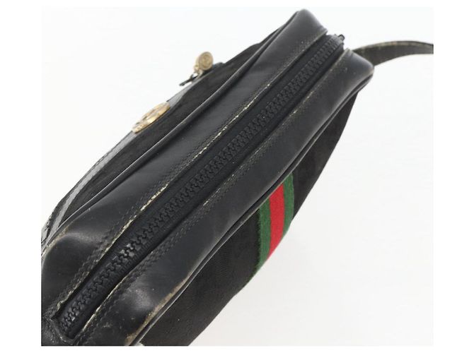 Borsa a Spalla Gucci GG Canvas Web Sherry Line Nero Oro Auth 158418 D'oro - vista 6