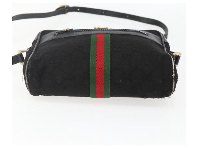 Borsa a Spalla Gucci GG Canvas Web Sherry Line Nero Oro Auth 158418 D'oro - vista 9
