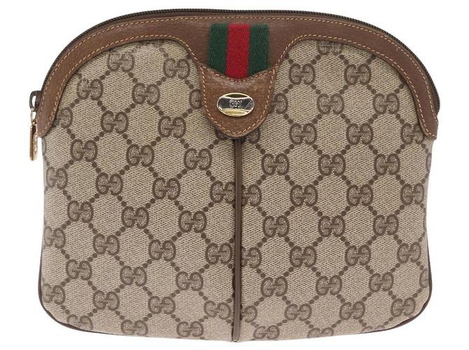 Gucci Borsa GG Supreme Web Sherry Line in PVC beige e oro 68 02 047 Auth ka1073 D'oro - vista 2