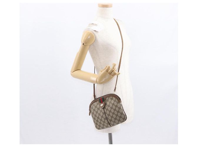 Gucci Borsa GG Supreme Web Sherry Line in PVC beige e oro 68 02 047 Auth ka1073 D'oro - vista 21