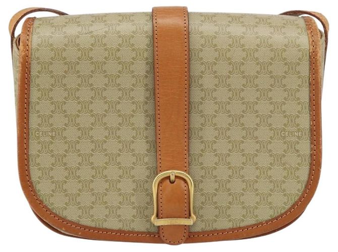Céline Borsa a Spalla in Tela Macadam CELINE PVC Beige Oro Auth 157310 D'oro - vista 13