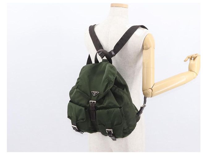 PRADA Backpack Nylon Khaki Silver Auth 147077 Silvery - view 27