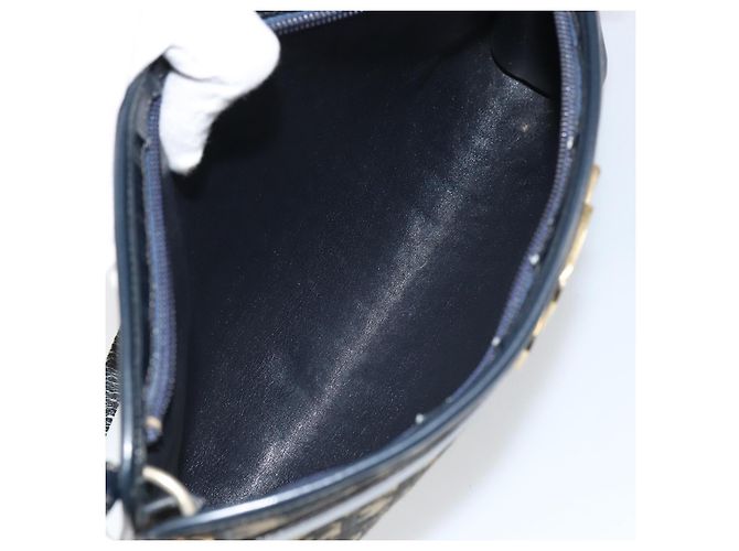 Borsa a Spalla in Tela Trotter Christian Dior Blu Navy Oro Auth BA9130 D'oro - vista 17