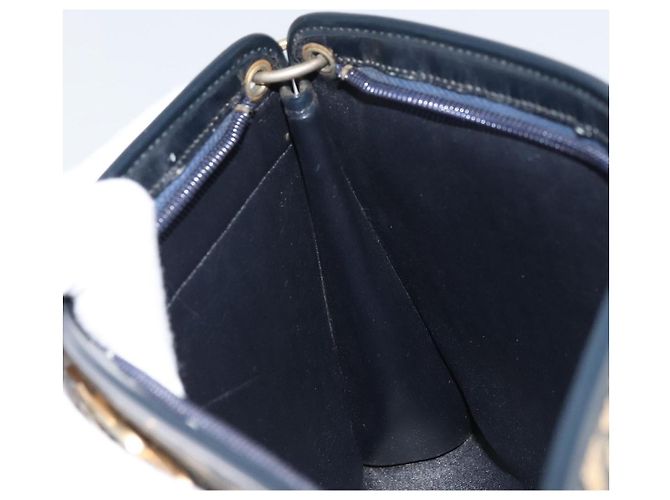Borsa a Spalla in Tela Trotter Christian Dior Blu Navy Oro Auth BA9130 D'oro - vista 19