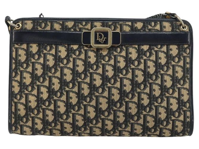 Borsa a Spalla in Tela Trotter Christian Dior Blu Navy Oro Auth BA9130 D'oro - vista 2