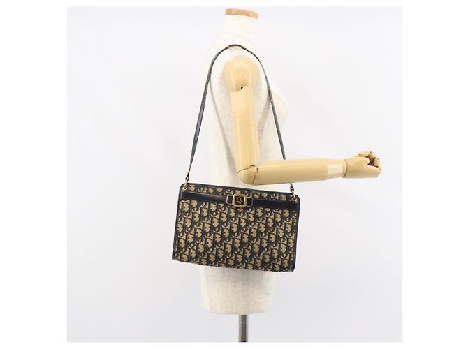 Borsa a Spalla in Tela Trotter Christian Dior Blu Navy Oro Auth BA9130 D'oro - vista 20