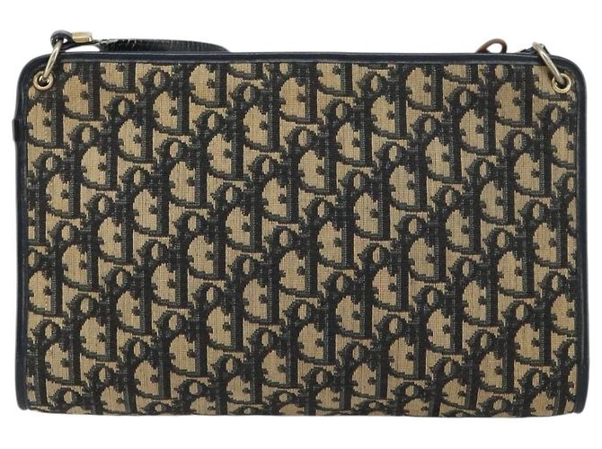 Borsa a Spalla in Tela Trotter Christian Dior Blu Navy Oro Auth BA9130 D'oro - vista 3