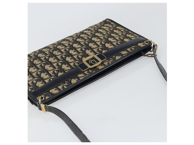 Borsa a Spalla in Tela Trotter Christian Dior Blu Navy Oro Auth BA9130 D'oro - vista 6