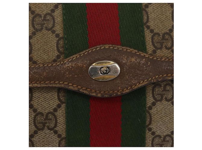 GUCCI GG Supreme Web Sherry Line Clutch Bag PVC Beige Oro 89 01 006 Auth BA9104 - vista 12