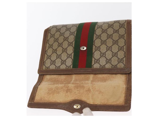 GUCCI GG Supreme Web Sherry Line Clutch Bag PVC Beige Oro 89 01 006 Auth BA9104 - vista 14