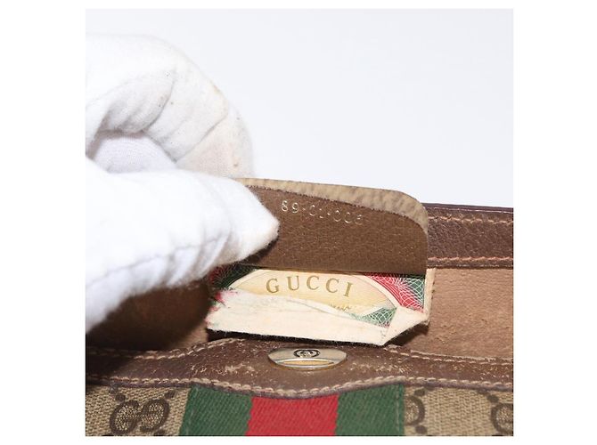 GUCCI GG Supreme Web Sherry Line Clutch Bag PVC Beige Oro 89 01 006 Auth BA9104 - vista 19
