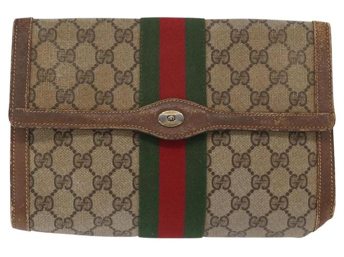 GUCCI GG Supreme Web Sherry Line Clutch Bag PVC Beige Oro 89 01 006 Auth BA9104 - vista 2