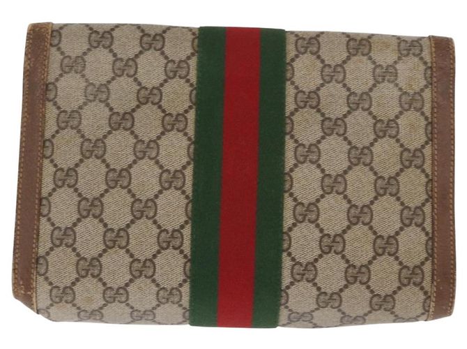 GUCCI GG Supreme Web Sherry Line Clutch Bag PVC Beige Oro 89 01 006 Auth BA9104 - vista 3