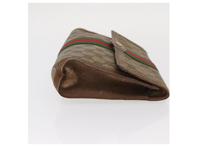 GUCCI GG Supreme Web Sherry Line Clutch Bag PVC Beige Oro 89 01 006 Auth BA9104 - vista 4