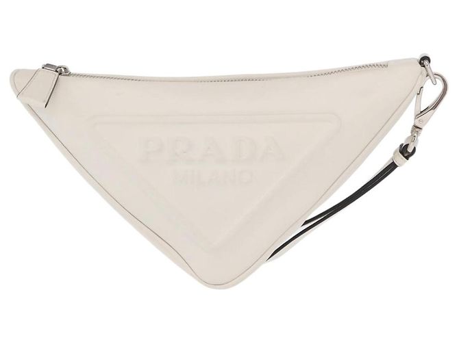 PRADA Borsa Clutch in Pelle Argento Bianca Auth 159445V Bianco - vista 13