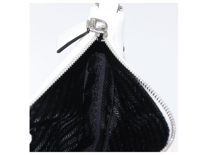 PRADA Borsa Clutch in Pelle Argento Bianca Auth 159445V Bianco - vista 22