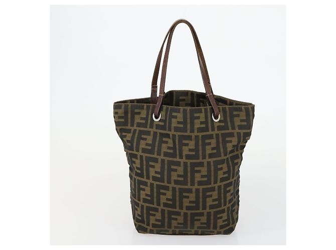 Conjunto de 2 bolsas de mão em lona Zucca FENDI Preto Marrom Auth ar13914 - vista 10