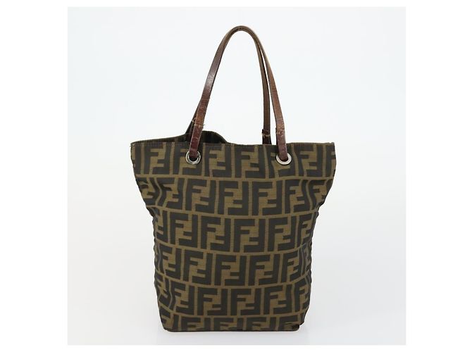 Conjunto de 2 bolsas de mão em lona Zucca FENDI Preto Marrom Auth ar13914 - vista 11