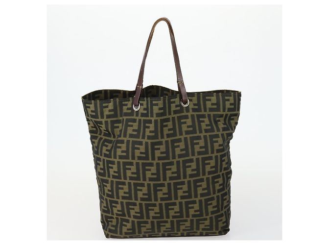 Conjunto de 2 bolsas de mão em lona Zucca FENDI Preto Marrom Auth ar13914 - vista 2
