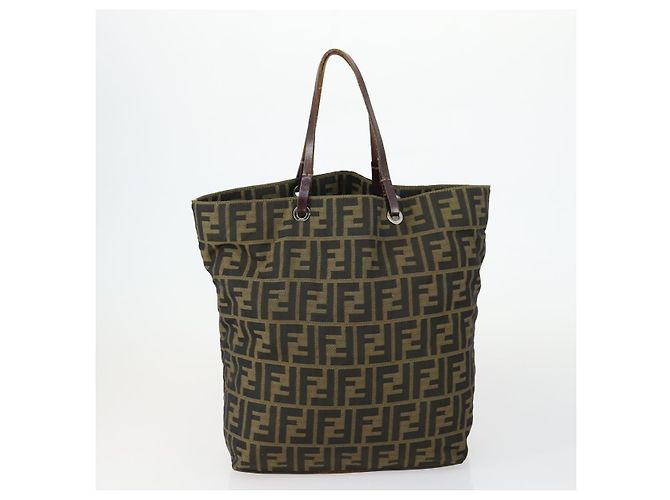 Conjunto de 2 bolsas de mão em lona Zucca FENDI Preto Marrom Auth ar13914 - vista 3
