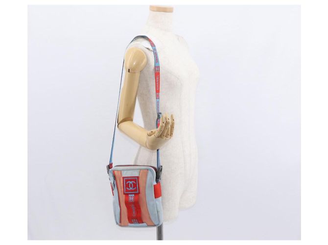 Borsa a Spalla CHANEL Sports Line Nylon Rosso Blu CC Auth am9958 - vista 22