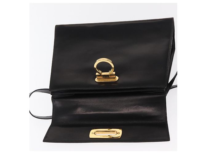 Borsa a mano in pelle Gancini 2 in 1 nera e oro Salvatore Ferragamo Auth ka1065 Nero D'oro - vista 17