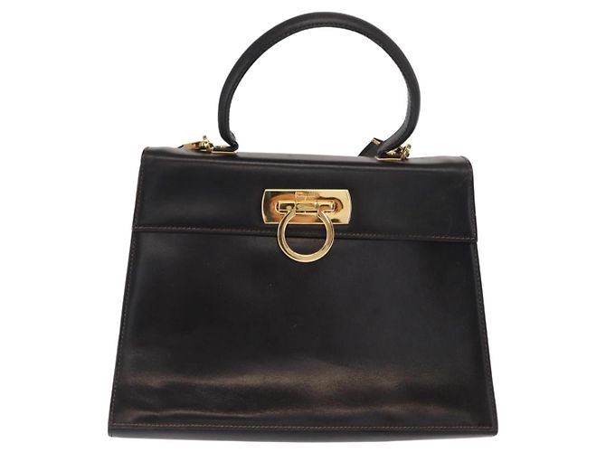 Borsa a mano in pelle Gancini 2 in 1 nera e oro Salvatore Ferragamo Auth ka1065 Nero D'oro - vista 2