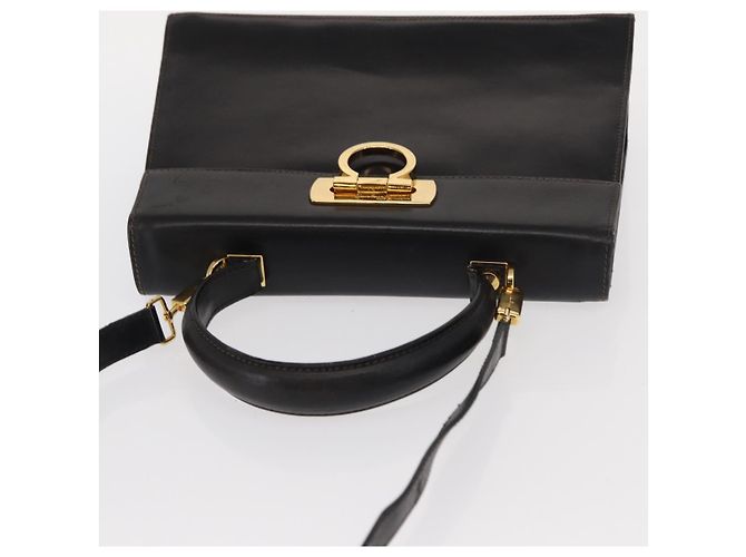Borsa a mano in pelle Gancini 2 in 1 nera e oro Salvatore Ferragamo Auth ka1065 Nero D'oro - vista 6