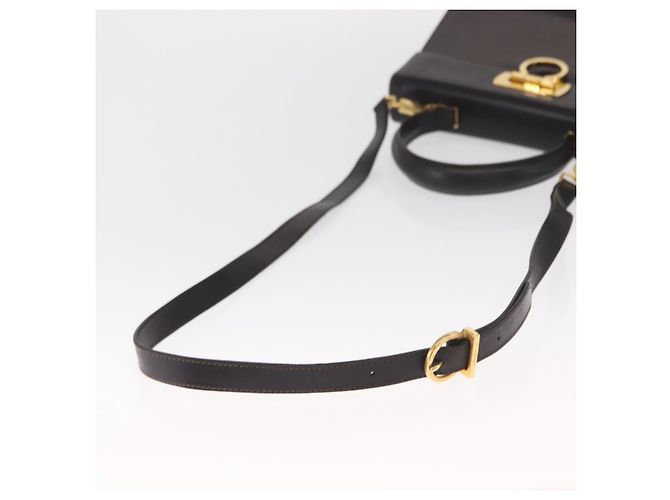 Borsa a mano in pelle Gancini 2 in 1 nera e oro Salvatore Ferragamo Auth ka1065 Nero D'oro - vista 9