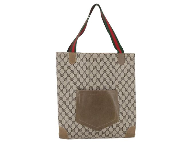 Borsa tote in PVC beige e rosso della linea Sherry GG Supreme di GUCCI Auth 160581 - vista 2