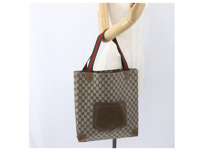 Borsa tote in PVC beige e rosso della linea Sherry GG Supreme di GUCCI Auth 160581 - vista 21