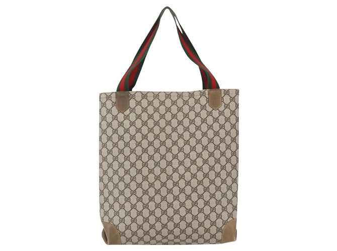 Borsa tote in PVC beige e rosso della linea Sherry GG Supreme di GUCCI Auth 160581 - vista 3