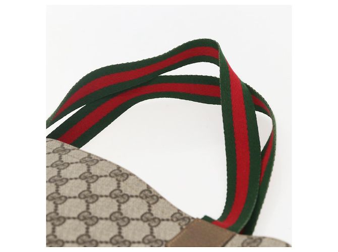 Borsa tote in PVC beige e rosso della linea Sherry GG Supreme di GUCCI Auth 160581 - vista 8