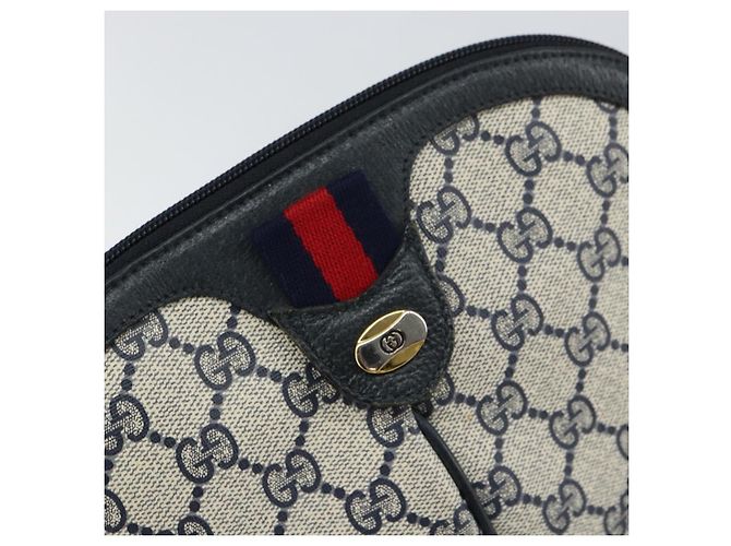 Borsa a Spalla Gucci GG Supreme Sherry Line PVC Blu Navy Oro 904 02 047 Auth BA9137 D'oro - vista 14