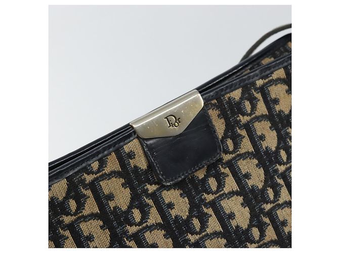 Bolsa de Ombro em Lona Trotter Christian Dior Azul Marinho Dourado Auth 158697 - vista 14