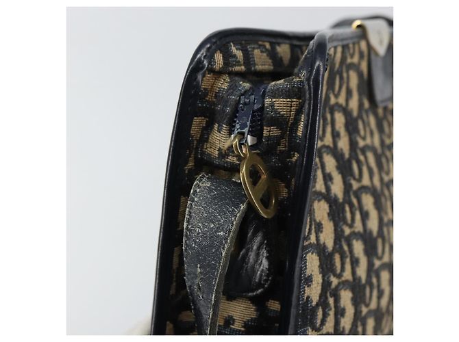 Bolsa de Ombro em Lona Trotter Christian Dior Azul Marinho Dourado Auth 158697 - vista 15