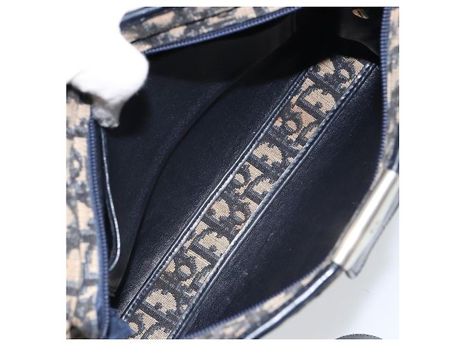Bolsa de Ombro em Lona Trotter Christian Dior Azul Marinho Dourado Auth 158697 - vista 17
