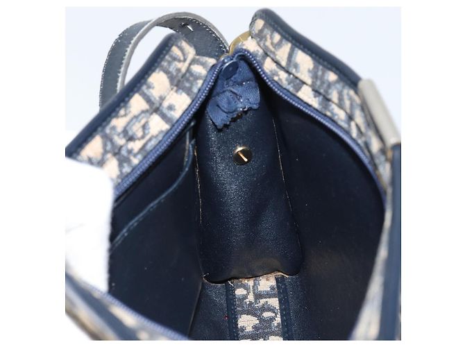 Bolsa de Ombro em Lona Trotter Christian Dior Azul Marinho Dourado Auth 158697 - vista 18