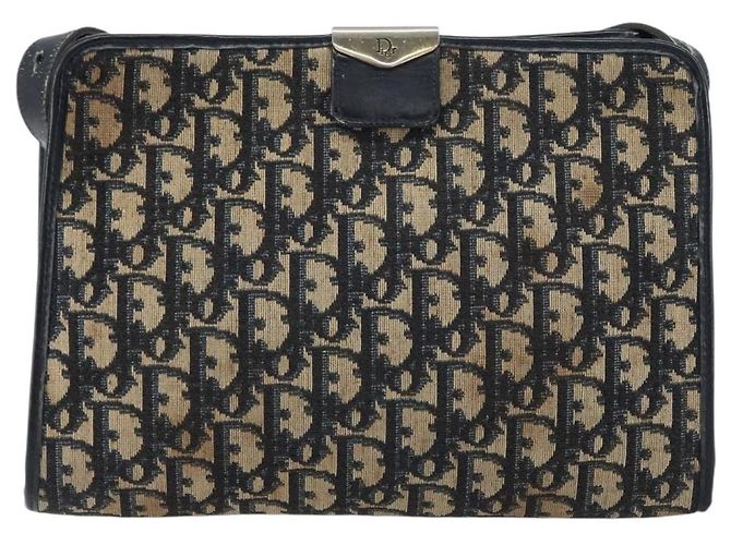 Bolsa de Ombro em Lona Trotter Christian Dior Azul Marinho Dourado Auth 158697 - vista 2